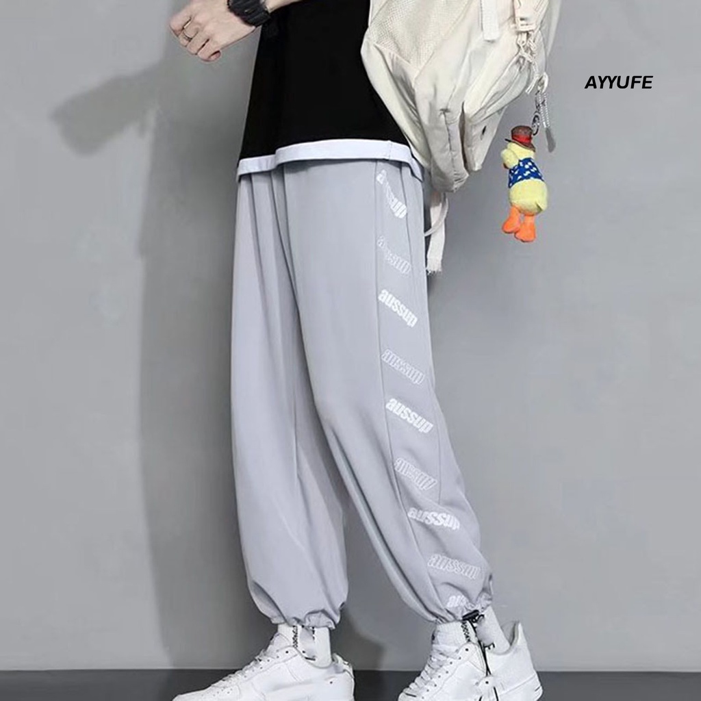 [AYYUFE] Quần Thể Thao Ống Rộng Lưng Thun Rút Dây Ngang Mắt Cá Chân In Chữ Mặc Hàng Ngày Phong Cách Hip Hop Giản Dị Dành Cho Nam