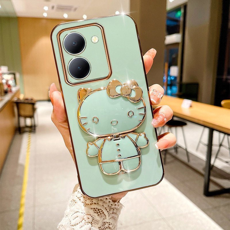 Ốp Điện Thoại Mềm Có Giá Đỡ Và Gương Soi KT Đáng Yêu Cho VIVO Y36 5G 4G 2023