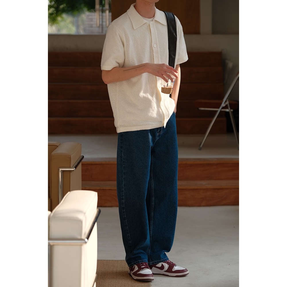 Áo Thun Polo Dệt Kim Mỏng Tay Ngắn Dáng Rộng Màu Sắc Đơn Giản Phong Cách Đường Phố Nhật Bản Cho Nam Và Nữ