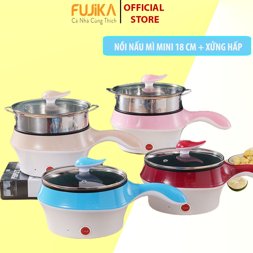 Nồi lẩu Mini 2 tầng, ca mì 2 tầng tặng kèm khay hấp tiện lợi nhỏ gọn - FUJIKA