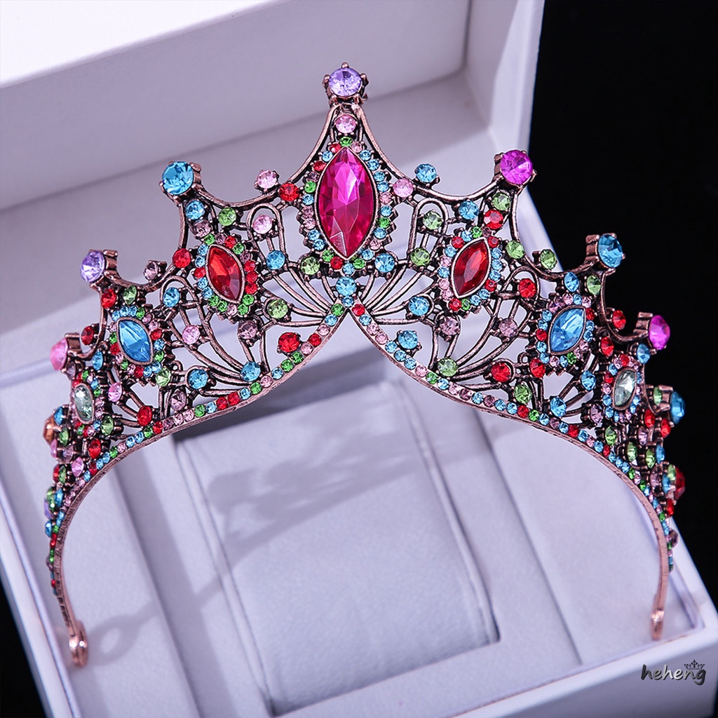Vương Miện Tròn Lớn Đính Kim Cương Giả Nhiều Màu Sang Trọng Phụ Kiện Đám Cưới