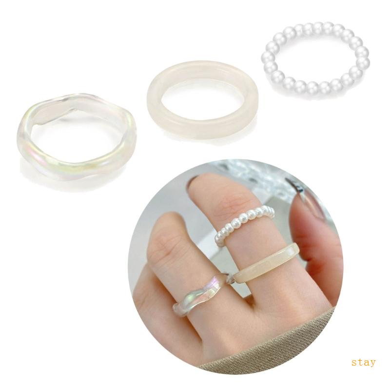 Bộ 3 Nhẫn Đính Ngọc Trai Thời Trang Sang Trọng