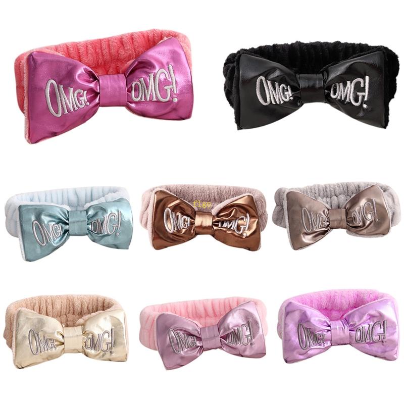 Băng Đô Cài Tóc Rửa Mặt Bằng Lông Cừu San Hô In Chữ flgo OMG Cho Nữ