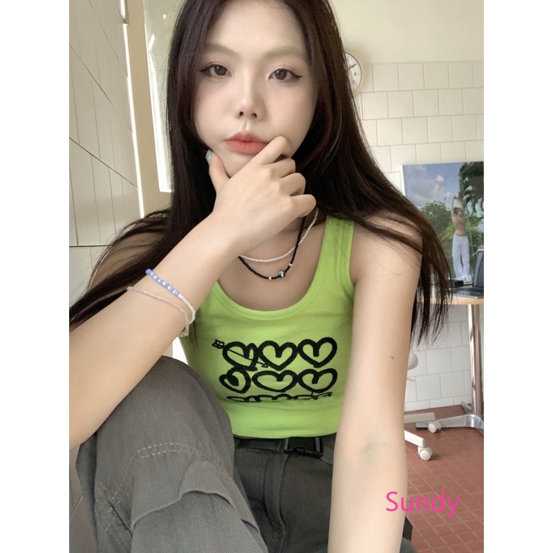 Áo Croptop Hai Dây In Họa Tiết Trái Tim Quyến Rũ Thời Trang Mùa Hè Cho Nữ Có Size Lớn