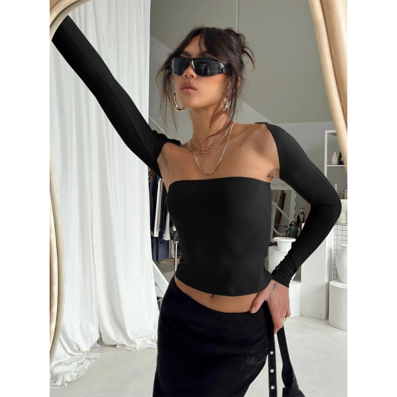 Bộ Áo Croptop Tay Dài + Quần Ngắn Ôm Dáng Quyến Rũ Thời Trang Cho Nữ