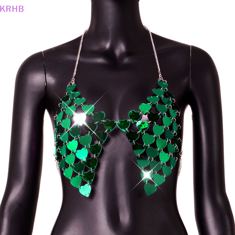 Krhb Áo Crop Top Lưới Hở Lưng Đính Kim Sa Hình Trái Tim Gợi Cảm Cho Nữ Mới