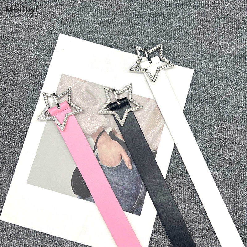 [Meifuyi] Thắt Lưng Da PU Màu Hồng Đính Ngôi Sao Năm Cánh Bằng Kim Loại Cho Nữ