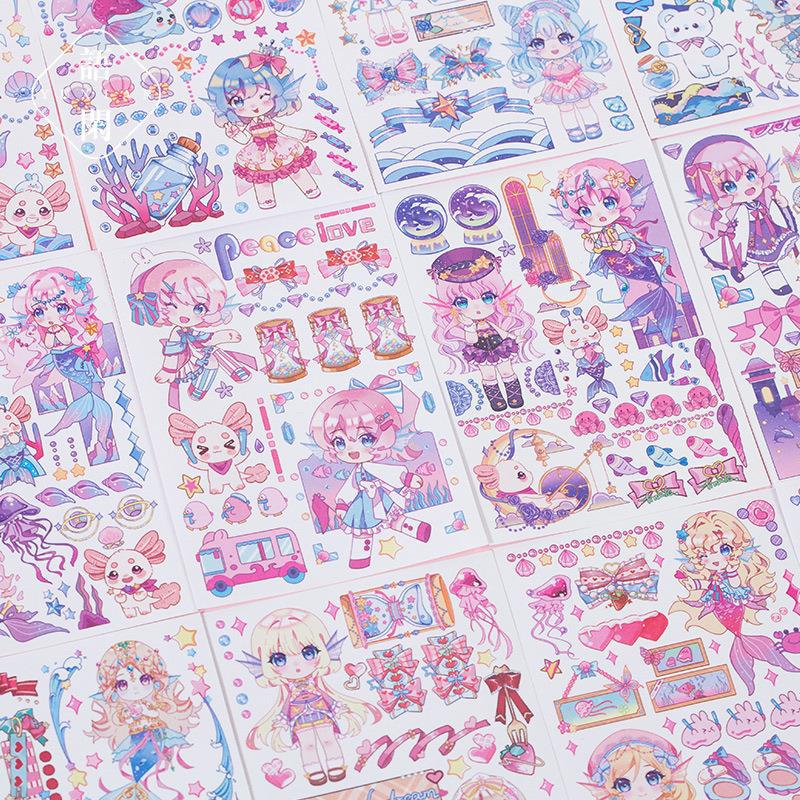 Sticker Dán Trang Trí Nhật Ký Sổ Tay DIY Hình Cô Gái Và Vương Quốc Tế Dưới Nước