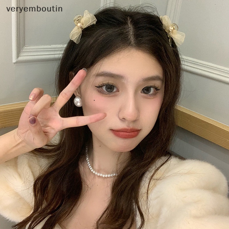 Kẹp Tóc Nơ Lưới Hai Mặt Cỡ Nhỏ Phong Cách Hàn Quốc Mới Cho Nữ