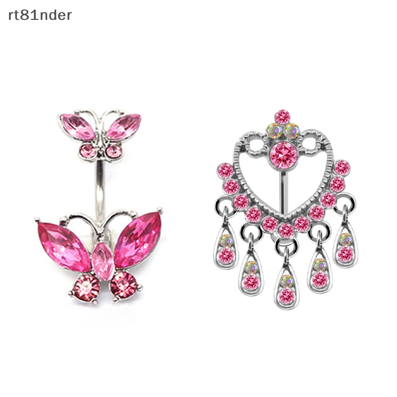 Rt Khuyên Rốn Bằng Thép Không Gỉ Hình Trái Tim / Bướm Màu Hồng Thời Trang Cho Nữ n