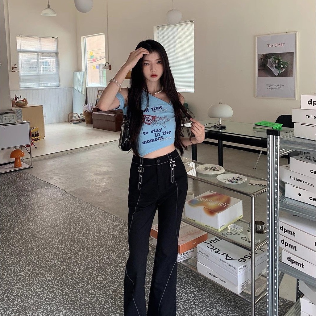 Áo Thun Ngắn Tay Trễ Vai In Họa Tiết Xinh Xắn Dành Cho Nữ