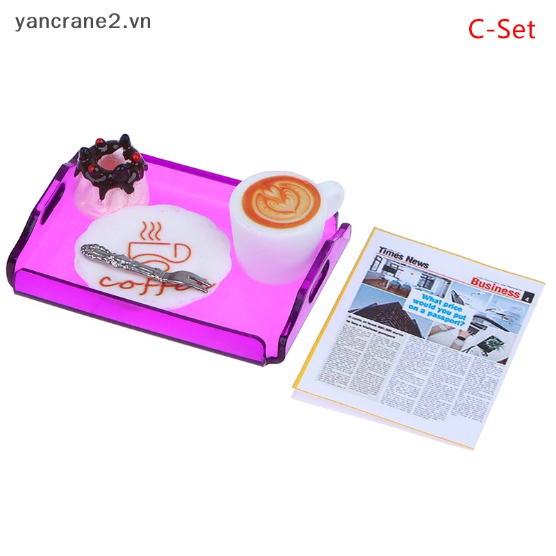 1 Set Dụng Cụ Nĩa Bánh Cà Phê / Bánh Ăn Sáng Kèm Khay Trang Trí Nhà Búp Bê 1: 12