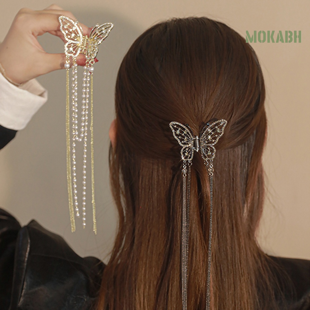 Kẹp Tóc Hình Bướm Rỗng Đính Ngọc Trai Giả Sang Trọng Chống Trượt