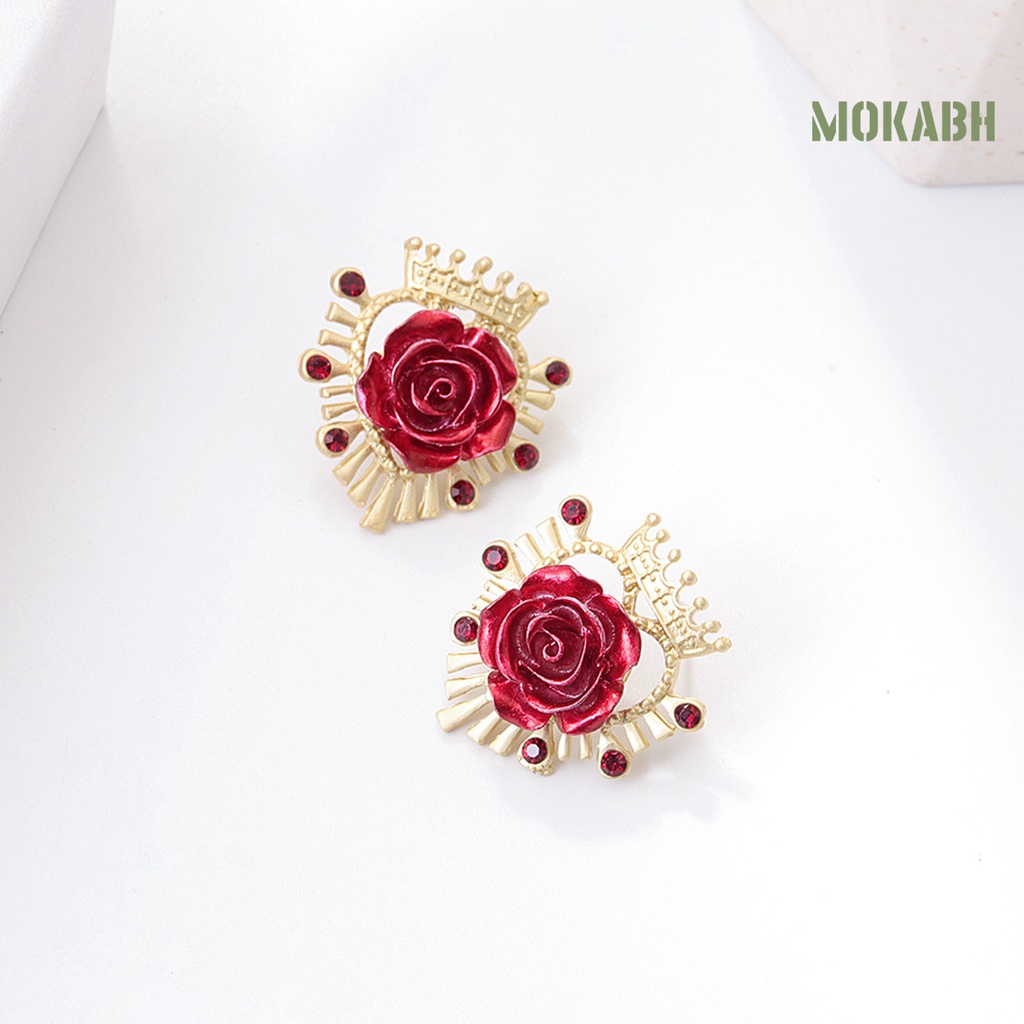 1 Đôi Bông Tai Hợp Kim Hình Hoa Hồng Đính Đá Phong Cách Retro