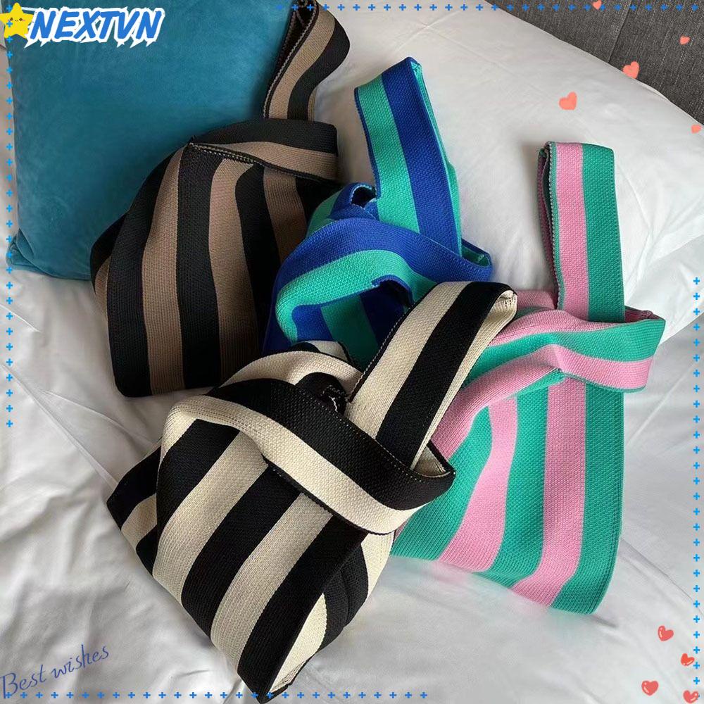 Túi Xách Mua Sắm Mini Họa Tiết Sọc Caro Màu Sắc Thời Trang