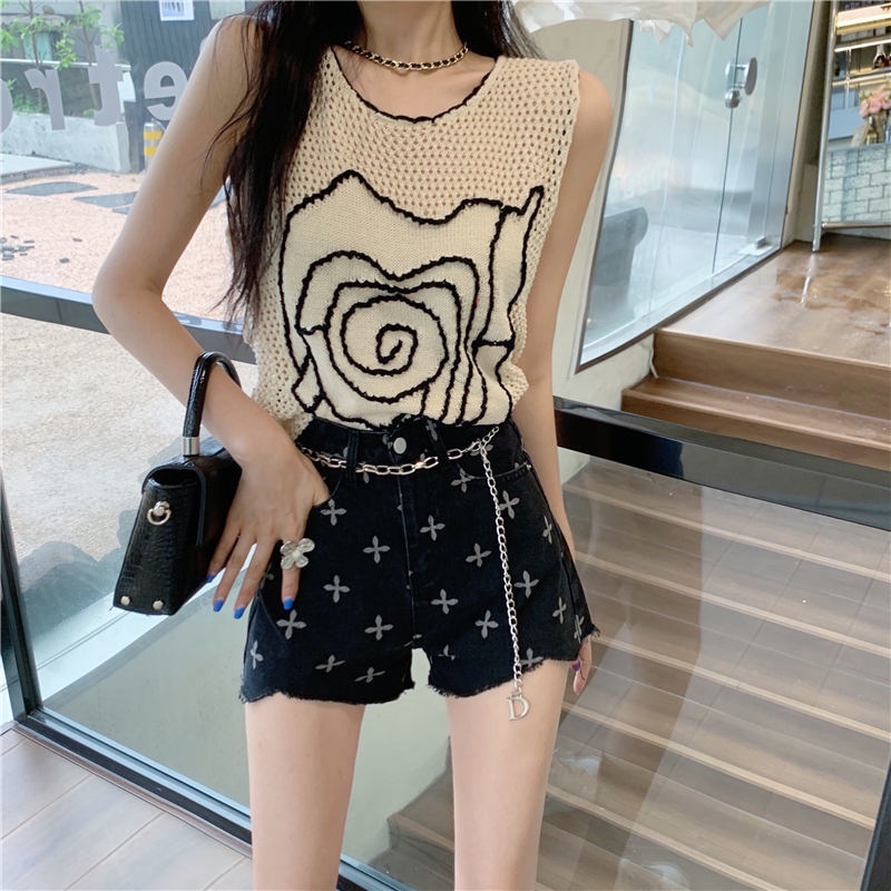 Jiashucheng Áo Dệt Kim Không Tay Thêu Họa Tiết Rỗng Phối Dây Xích Kiểu Pháp Thời Trang Mùa Hè Cho Nữ