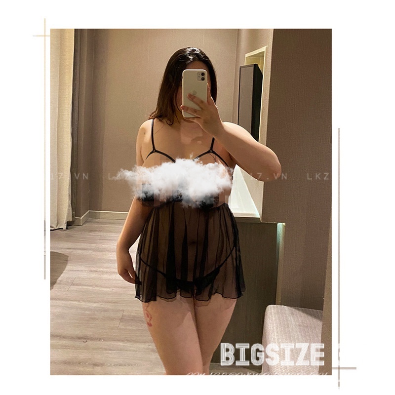 Đồ ngủ sexy Bigsize váy ngủ sexy gợi cảm đầm ngủ 2 dây voan hở ngực kèm quần chip xuyên thấu quyến rũ