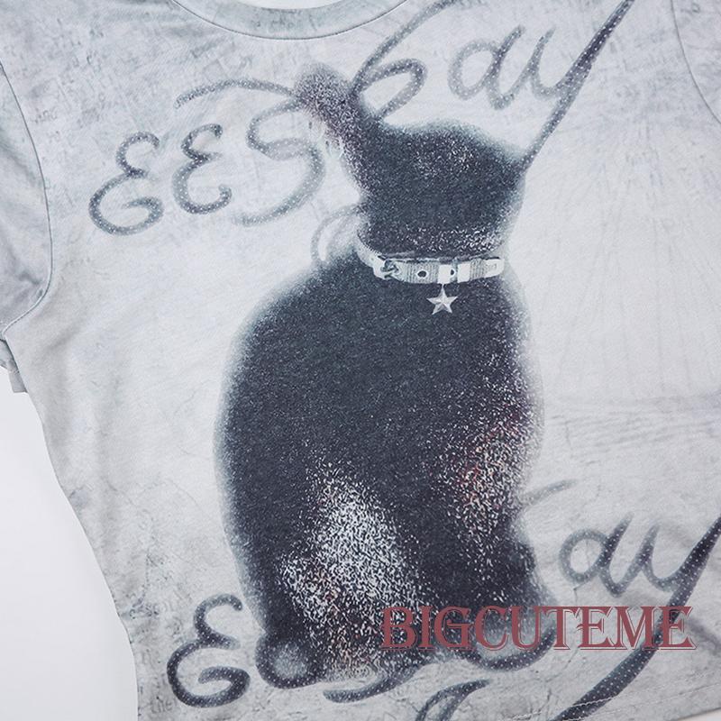 Áo Thun Crop Top Tay Ngắn Cổ Tròn In Họa Tiết Trừu Tượng Thời Trang Xuân Hè Cho Nữ