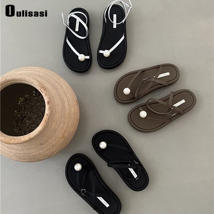 Giày Sandal Đế Phẳng Dày Dặn Thoải Mái Phong Cách Hàn Quốc Mới Cho Nữ