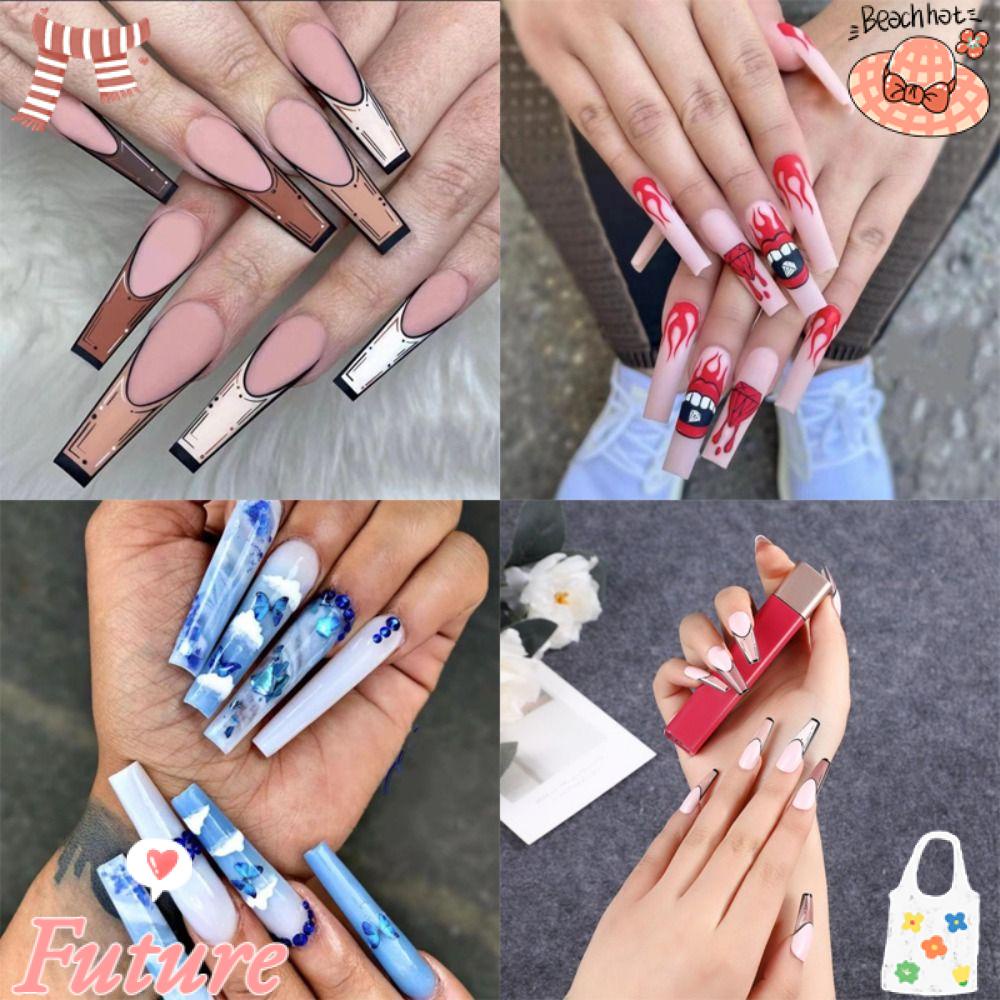 Bộ Móng Tay Giả DIY Che Phủ Toàn Diện Họa Tiết Đám Mây Và Bướm