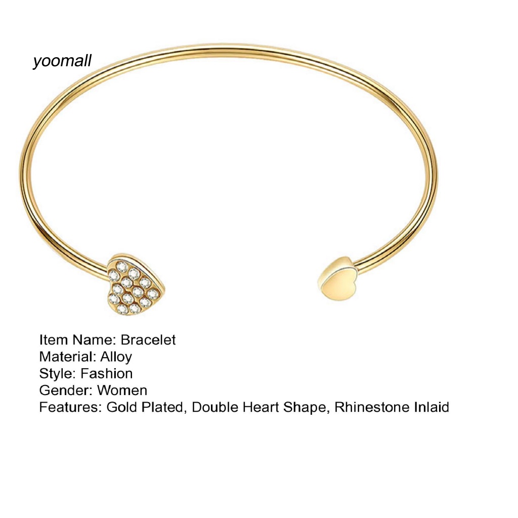 Vòng Tay Hở Mạ Vàng Hình Trái Tim Đính Đá Lấp Lánh Dễ Phối Đồ Thời Trang Cho Nữ