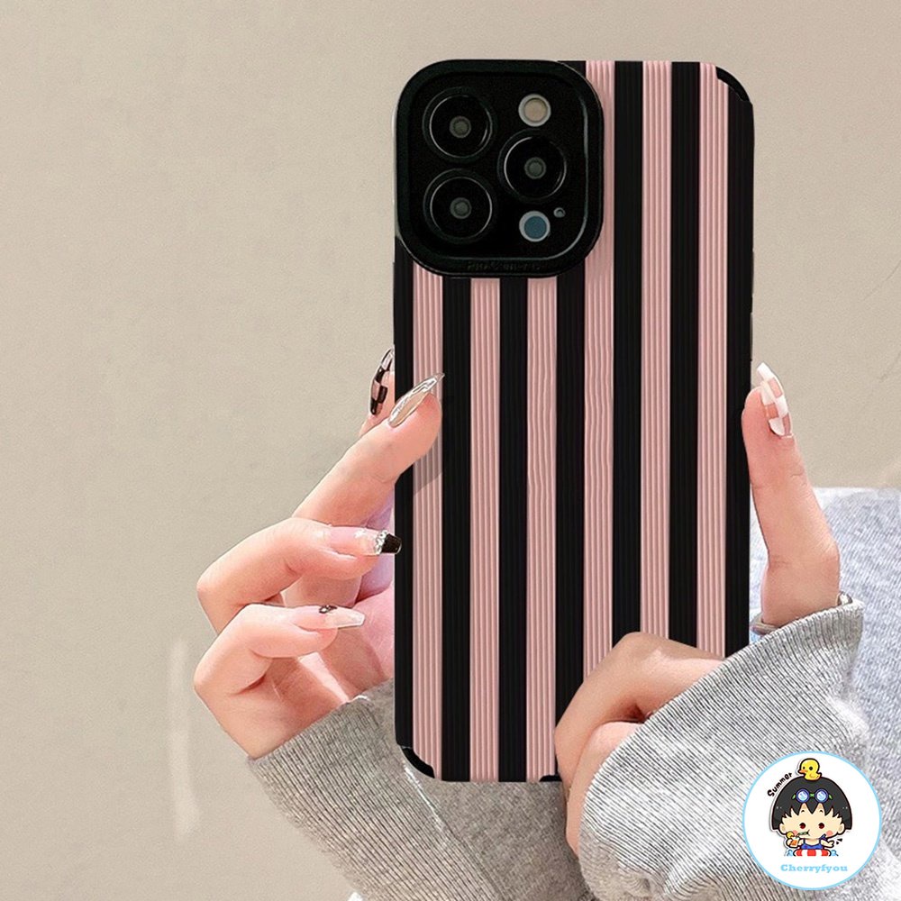 Ốp Điện Thoại TPU Họa Tiết Kẻ Sọc Màu Hồng Thời Trang Chống Trượt Cho IPhone 11 14 13 12 Pro Max X XR 8 7 Plus SE