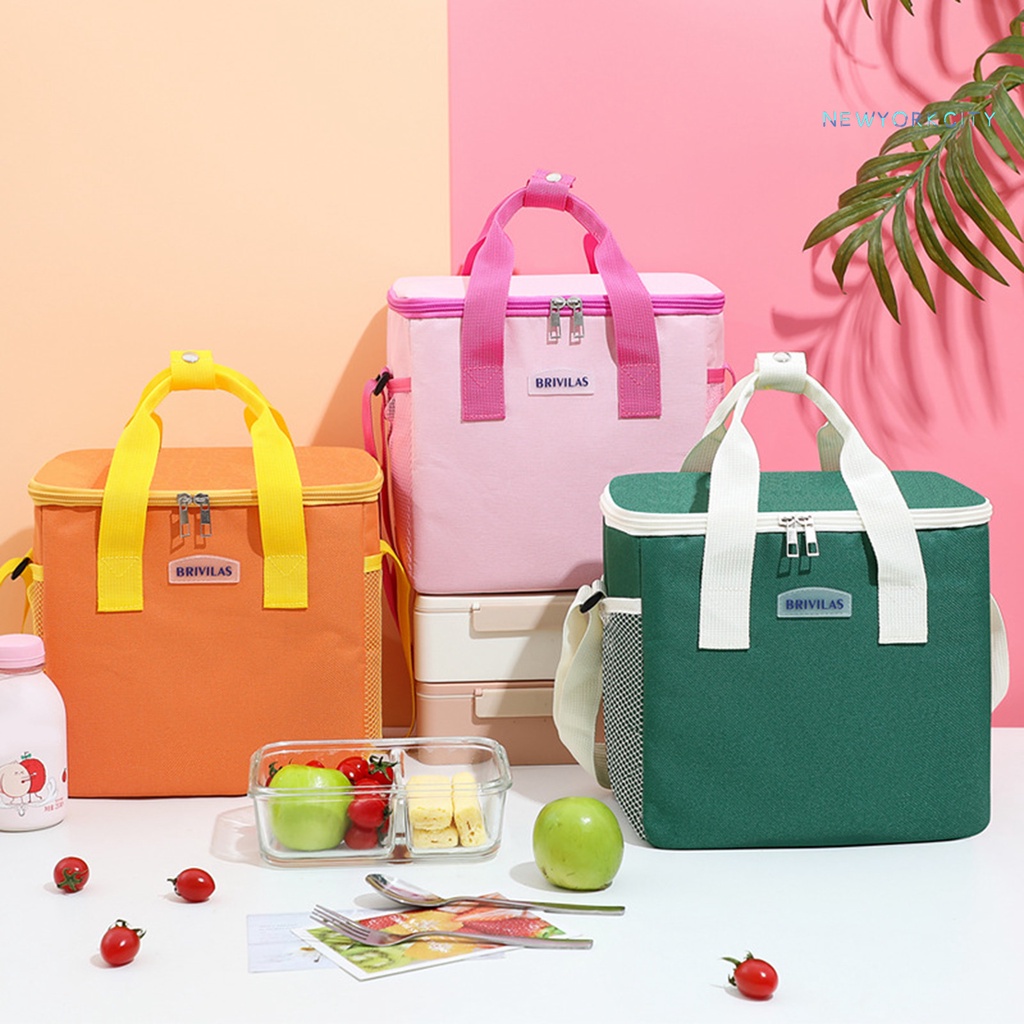 Túi Đựng Cơm Trưa Hai Mặt Sức Chứa Lớn Có Khóa Kéo Và Tay Cầm Bằng Lá Nhôm Cách Nhiệt Tiện Dụng Mang Theo Du Lịch Dã Ngoại