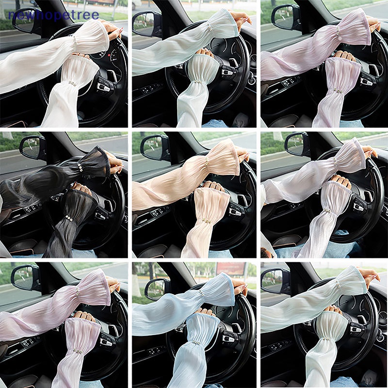 Ntvn Găng Tay Lụa Lạnh Mỏng Phối Ren Dáng Rộng Bảo Vệ Đảo Nếp Nhăn Cao Cấp Mùa Hè Cho Nữ Oak