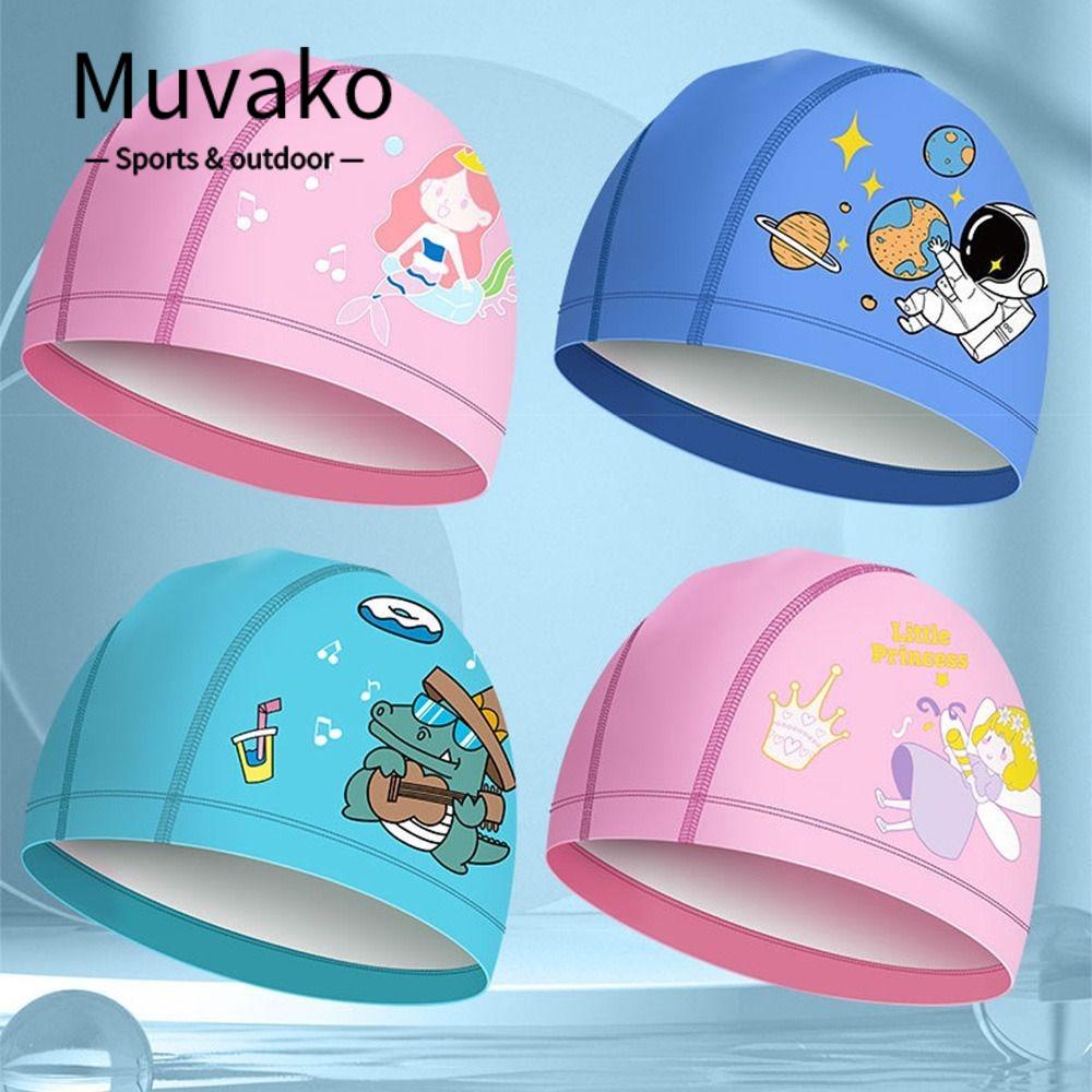 MUVAKO Mũ Bơi Bằng Silicon In Họa Tiết Hoạt Hình Siêu Bền Tiện Dụng Cho Nữ