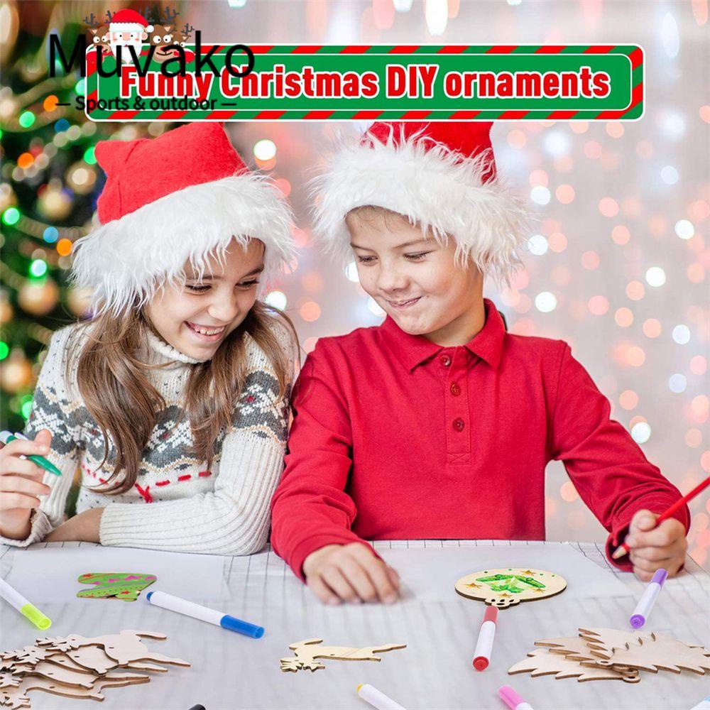 MUVAKO Set 100 Phụ Kiện Trang Trí Cây Thông Noel DIY Bằng Gỗ Màu Đỏ