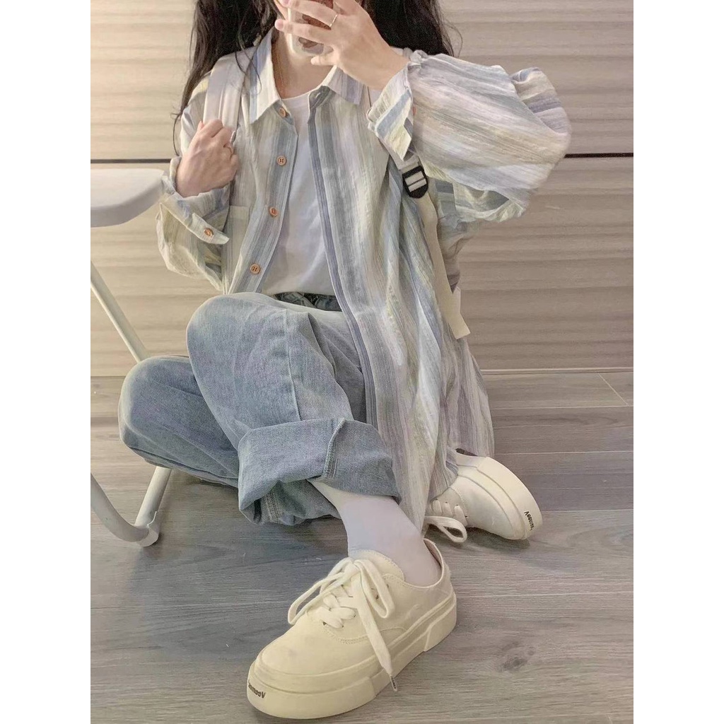 Áo Sơ Mi Mỏng Chống Nắng Họa Tiết Kẻ Sọc Thời Trang Mùa Hè 2023 Mới Cho Nữ