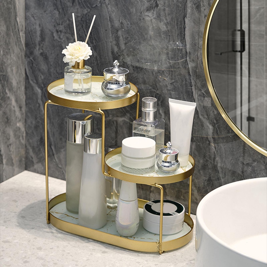 (runbu) Khay Đựng Mỹ Phẩm Trang Trí Gọn Gàng Màu Đen Cẩm Thạch Cho Nhà Tắm Quầy Bartop