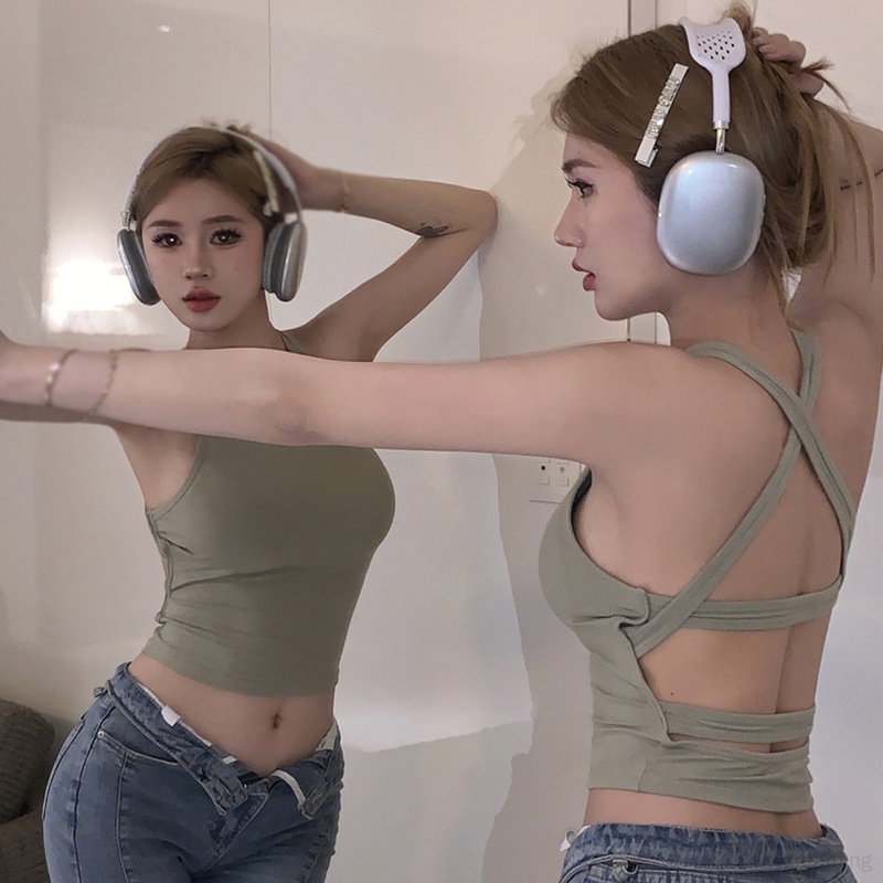 Áo Croptop Hai Dây Màu Trơn Thời Trang Mùa Hè Phong Cách Mỹ Cho Nữ