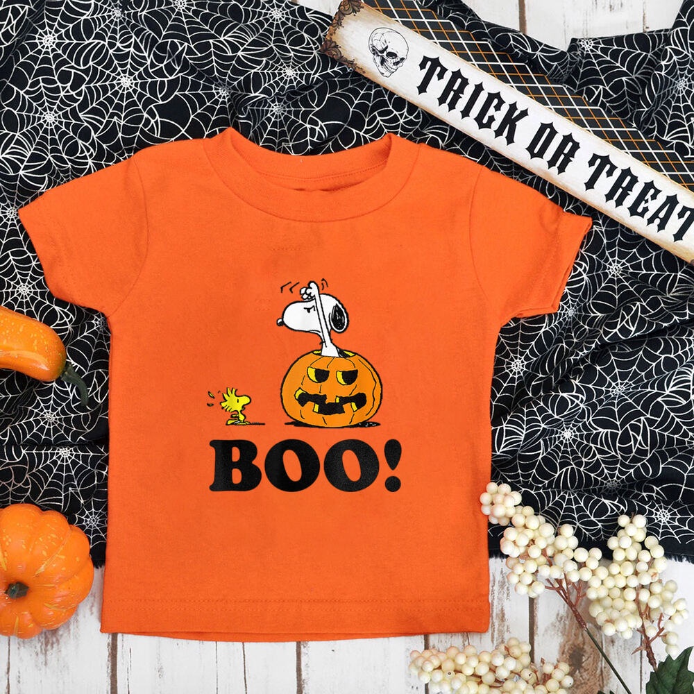 Halloween Snoopy In Hình Hoạt Hình Áo Thun Nữ Tay Ngắn Cổ Tròn Cam Halloween Áo