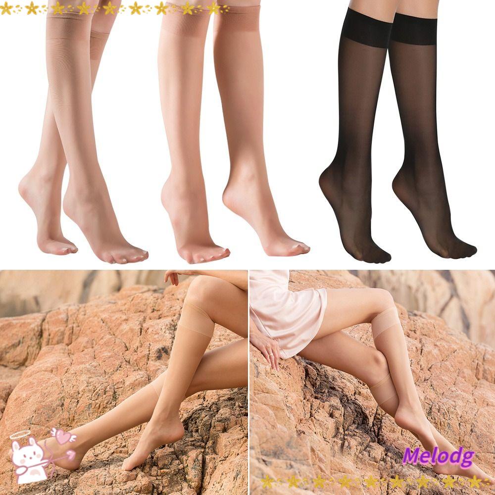 MELODG Vớ Lụa Nylon Co Giãn Cổ Vừa Chống Móc Thời Trang Cho Nữ