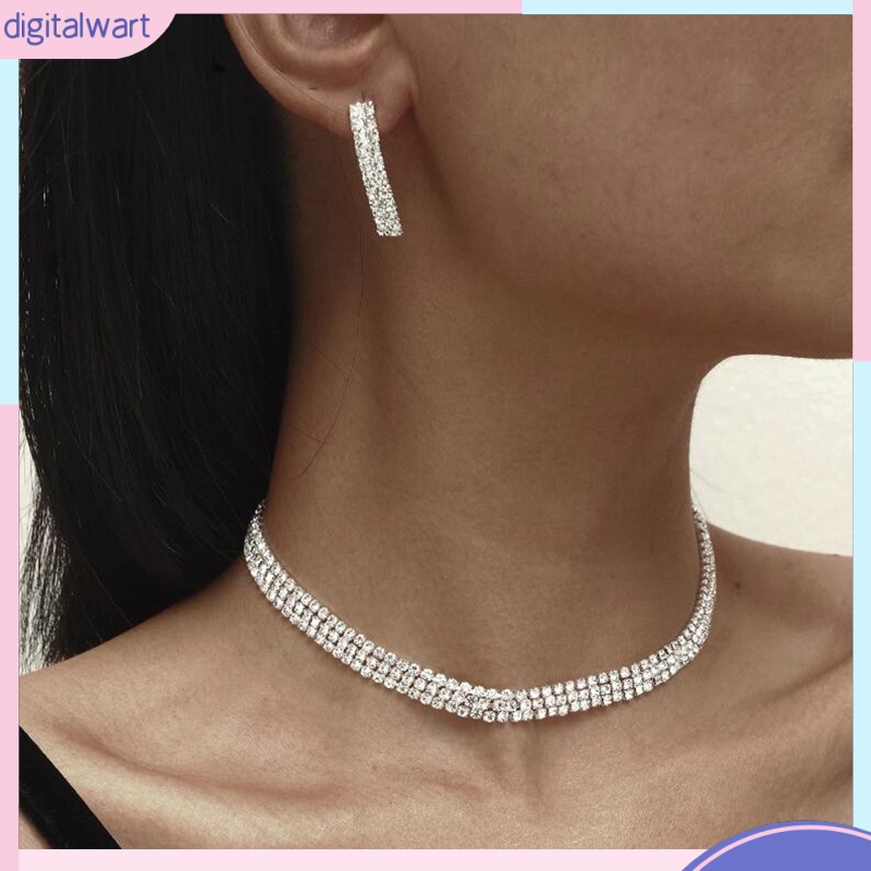 Bộ Trang Sức Hai Món Gồm Vòng cổ + Bông Tai Đính Đá zircon Sang Trọng