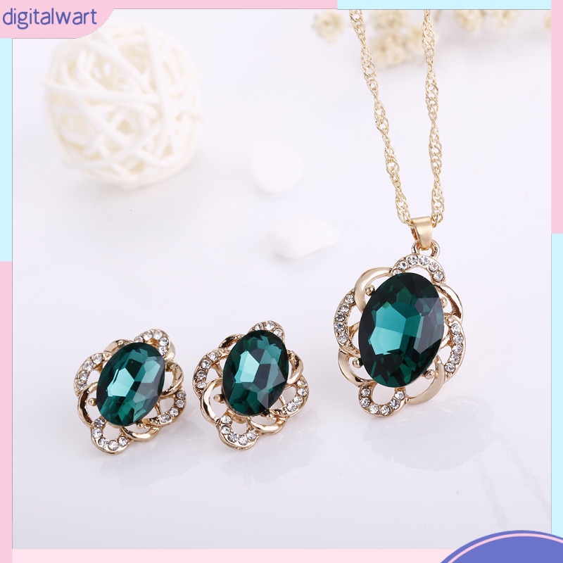 Bộ Trang Sức Gồm Vòng cổ / Bông Tai / Bông Tai Đính Pha Lê Hình Thoi Sang Trọng