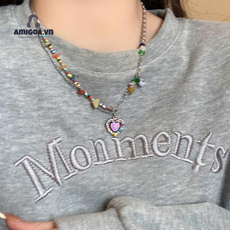 ✨✨Vòng cổ Hạt Đá Tự Nhiên Hình Trái Tim Nhiều Màu Sắc