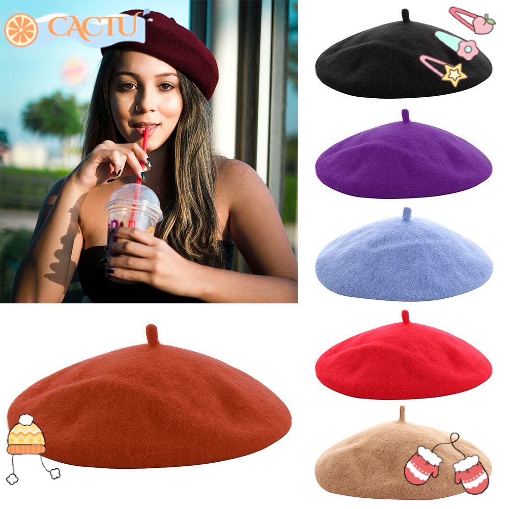 CACTU Mũ Beret Màu Sắc Thời Trang Mùa Đông Ấm Áp Phong Cách Vintage