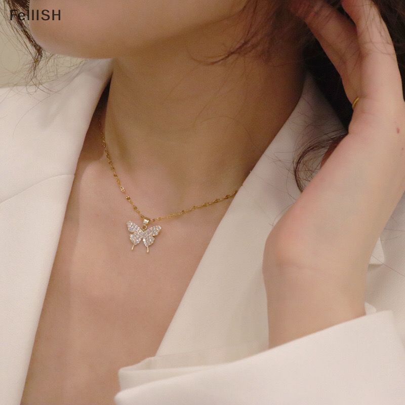 Vòng cổ Mặt Hình Bướm Đính Pha Lê Lấp Lánh Thời Trang Cho Nữ 439br