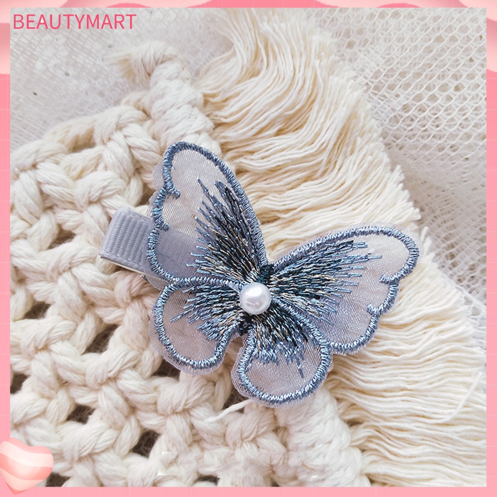 Kẹp Tóc Mái Bướm Đính Ngọc Trai Giả Thêu Họa Tiết Cho Nữ