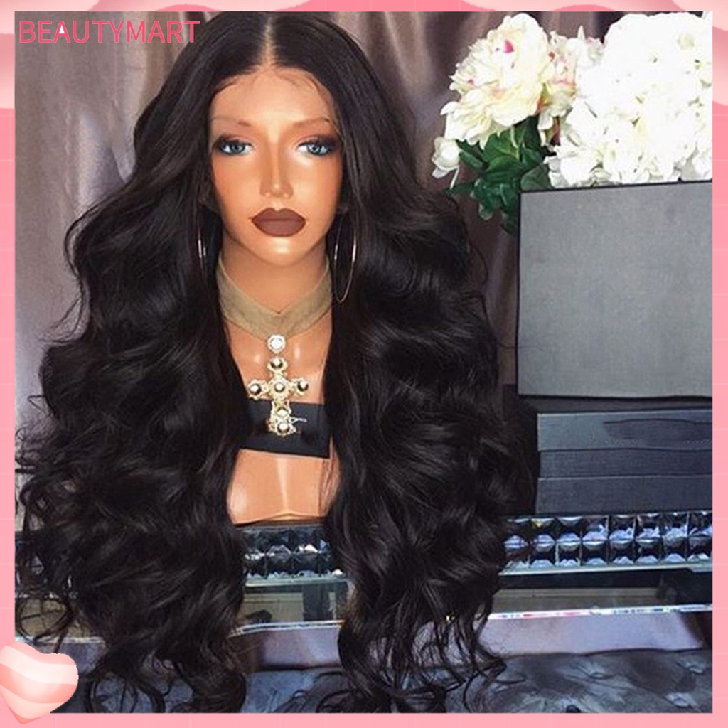 Bộ Tóc Giả Dài Mềm Mại Thoáng Khí Màu Đen Dùng Hóa Trang Gợn Sóng Dành Cho Nữ