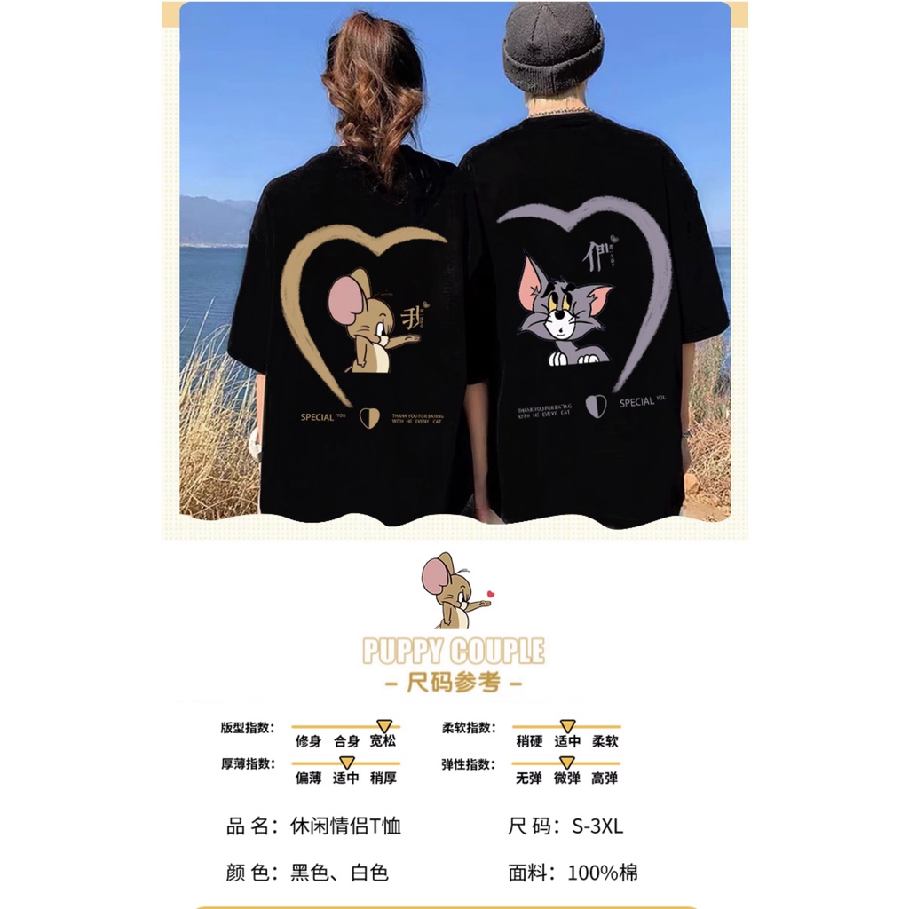 Áo Thun 100% Cotton Tay Ngắn Dáng Rộng In Họa Tiết Hoạt Hình Phong Cách Hàn Quốc Dành Cho Cặp Đôi