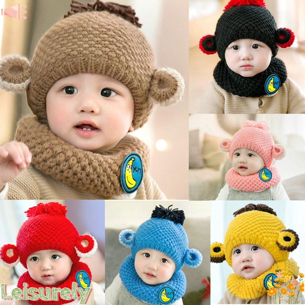 LEILY Set Mũ + Khăn Choàng Cổ Dệt Kim Giữ Ấm Cho Bé