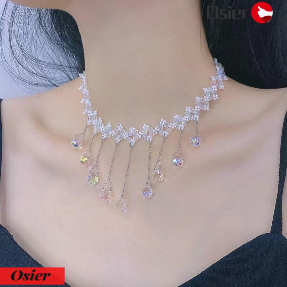 OSIER1 Dây Chuyền Dài Mặt Hình Giọt Nước Đính Đá Sang Trọng Cho Nữ