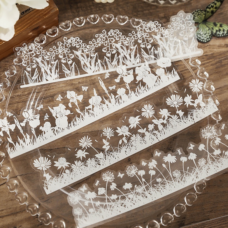 10 Tờ Ren Đen Trắng Dán Hoa Bóng Chất Liệu Trang Trí Giấy Đáy DIY Sổ Lưu Niệm Hình Chữ Nhật Văn Phòng Phẩm 210 * 58MM