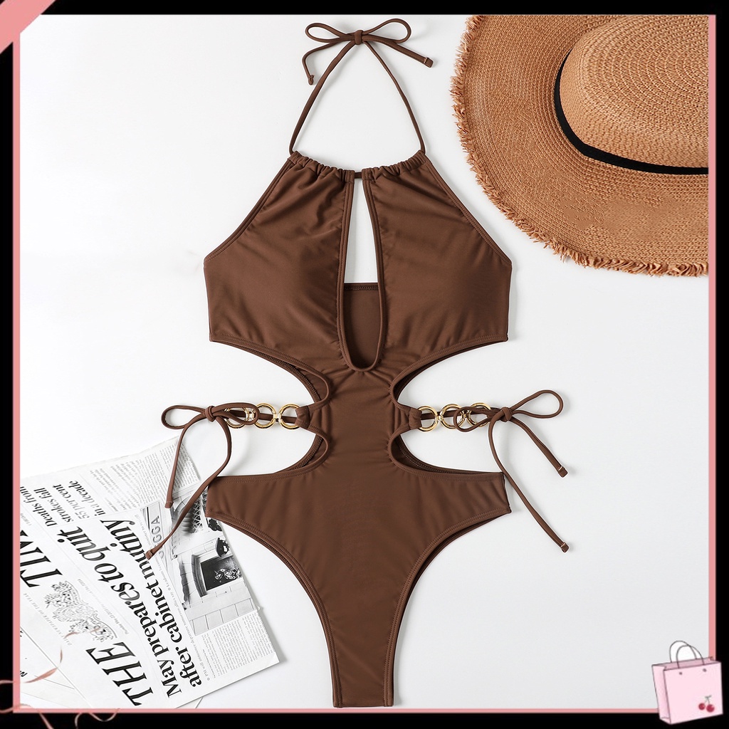 {Soltweter} Bộ Đồ Bơi Một Mảnh Lưng Cao Phối Dây Xích Kim Loại Gợi Cảm Mùa Hè Cho Nữ