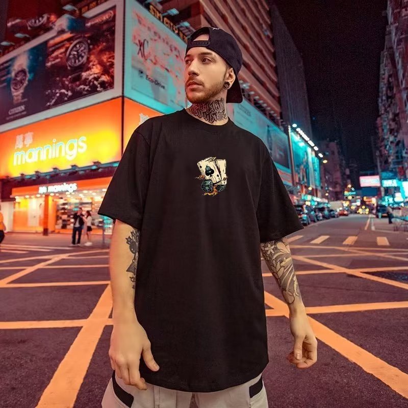 M-8XL áo phông nam tay lỡ,Áo Thun Thể Thao cotton Tay Ngắn Cổ Tròn In Hình Thẻ Bài vintage Mỹ Cho Nam Và Nữ