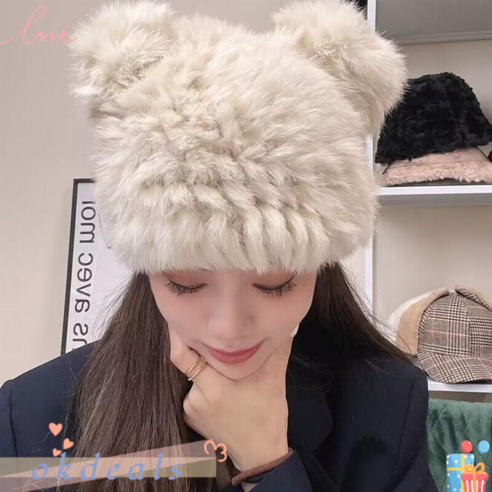 Mũ Lông Thỏ Màu Đen Thông Dụng Dành Cho Mùa Đông