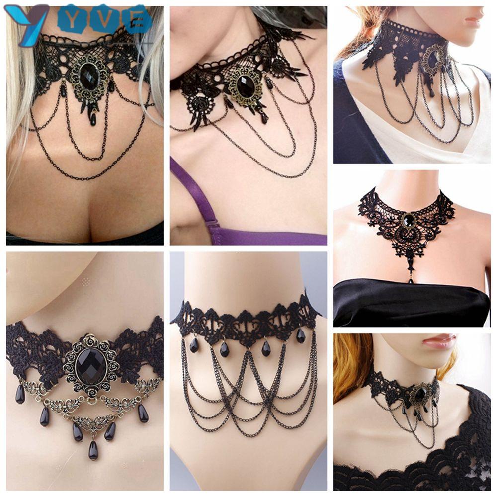 YVE Choker Ren Màu Đen Phong Cách Steampunk Cổ Điển